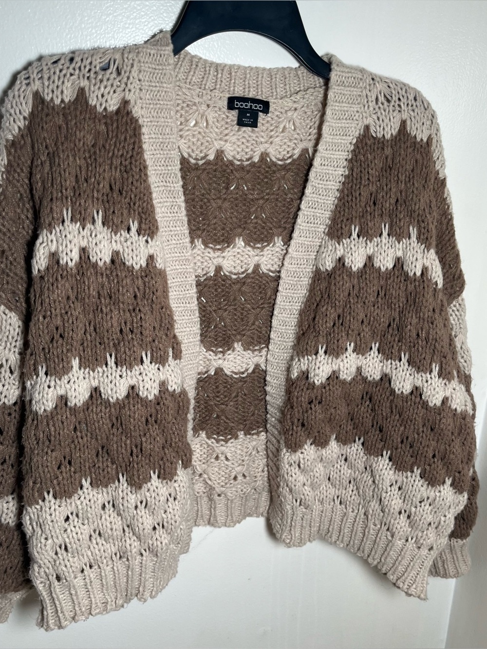 Boohoo Petite Stripe Bubble Knit Chunky Cardigan M